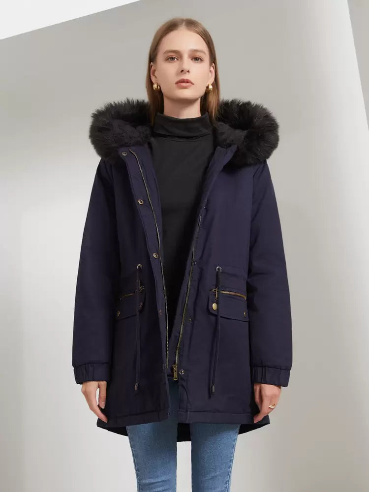 Casual High Collar Pockets Long Sleeve Natural Waist Jacket Outerwear
