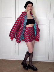 Casual High Street Warm Cotton Printed Skirt And Jacket Two Piece Set