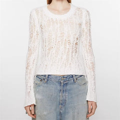 Casual Hollow Pullover Elastic knitted slim fit long sleeved Knitwear Sweaters