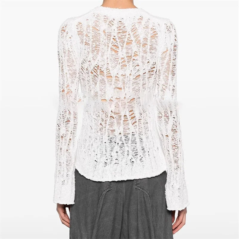 Casual Hollow Pullover Elastic knitted slim fit long sleeved Knitwear Sweaters