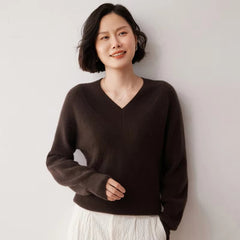 Casual Knit V- Neck Cashmere High Stretch Loose Sweater