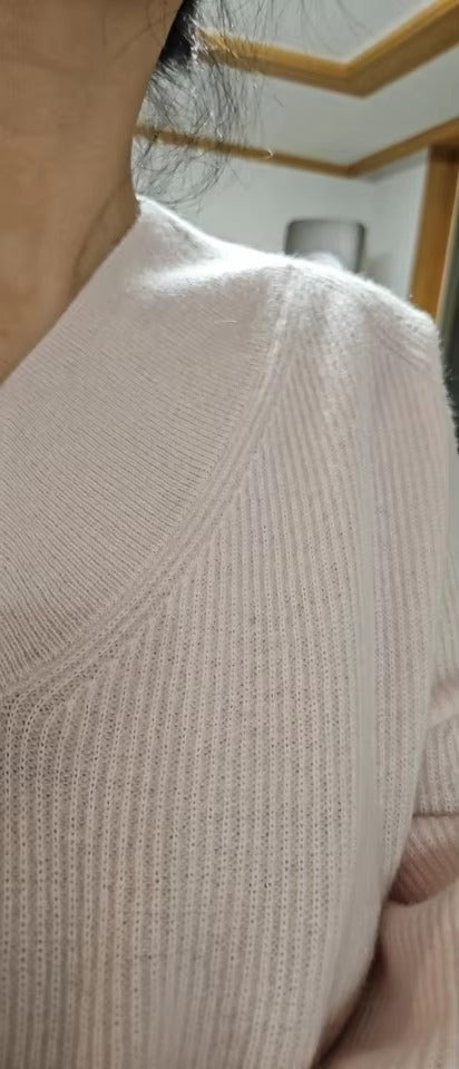 Casual Knit V- Neck Cashmere High Stretch Loose Sweater