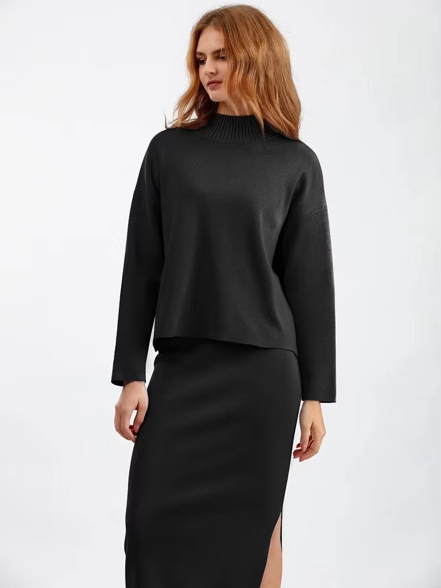 Casual Knitted Loose Warm Pullovers Sweater Two Pieces Long Skirt Suits