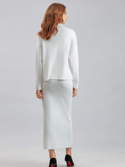 Casual Knitted Loose Warm Pullovers Sweater Two Pieces Long Skirt Suits