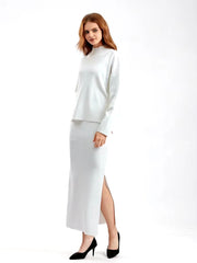 Casual Knitted Loose Warm Pullovers Sweater Two Pieces Long Skirt Suits