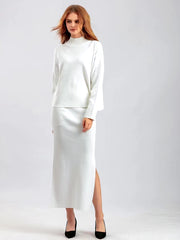 Casual Knitted Loose Warm Pullovers Sweater Two Pieces Long Skirt Suits