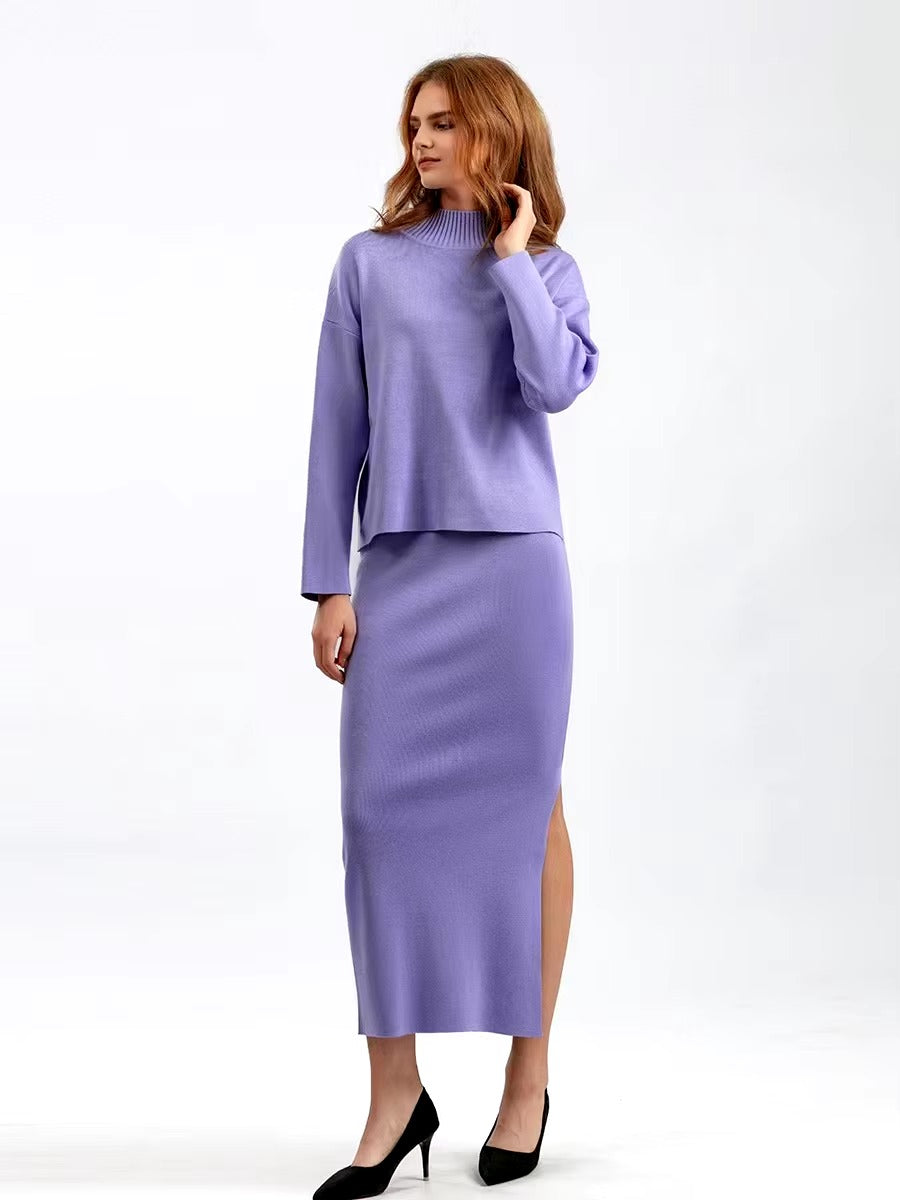 Casual Knitted Loose Warm Pullovers Sweater Two Pieces Long Skirt Suits