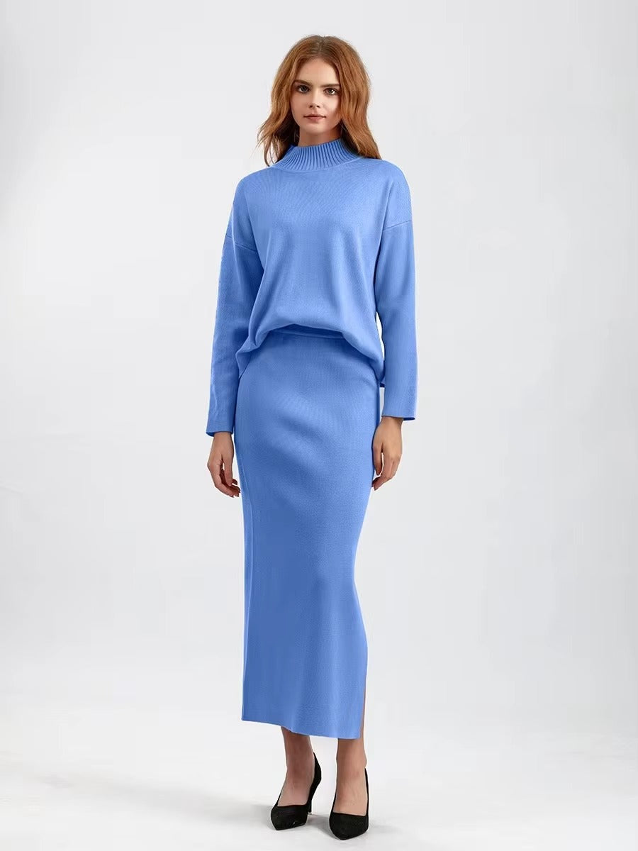 Casual Knitted Loose Warm Pullovers Sweater Two Pieces Long Skirt Suits