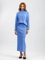 Casual Knitted Loose Warm Pullovers Sweater Two Pieces Long Skirt Suits