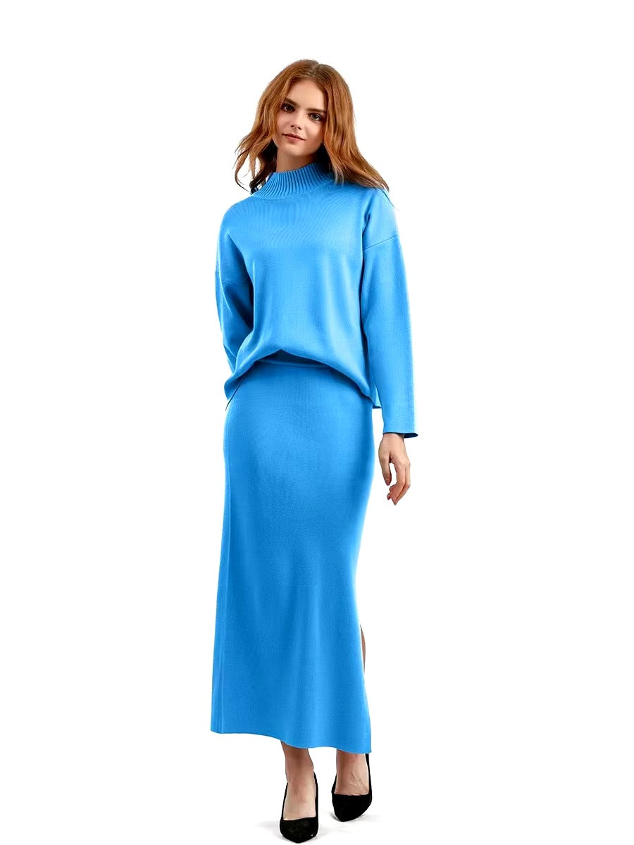 Casual Knitted Loose Warm Pullovers Sweater Two Pieces Long Skirt Suits