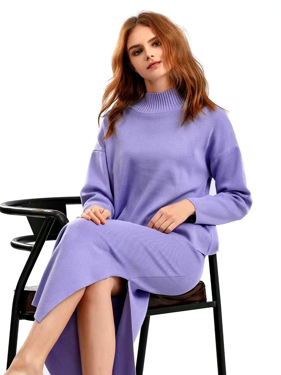 Casual Knitted Loose Warm Pullovers Sweater Two Pieces Long Skirt Suits