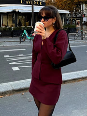 Casual Knitted Mini Skirt Long Sleeve Sweater 2 Pieces Suits