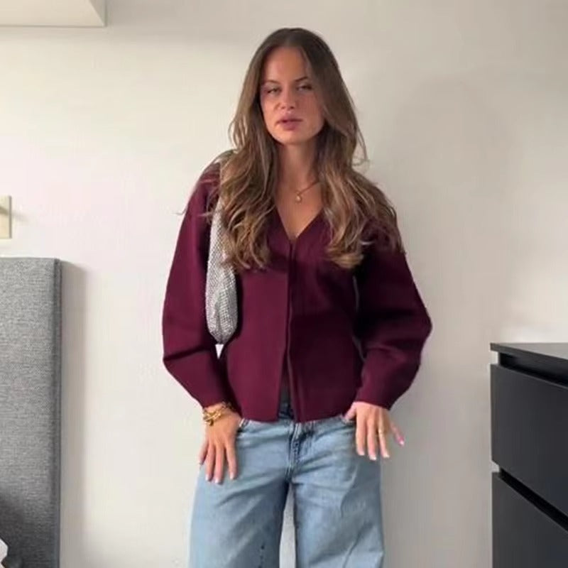 Casual Knitted Mini Skirt Long Sleeve Sweater 2 Pieces Suits