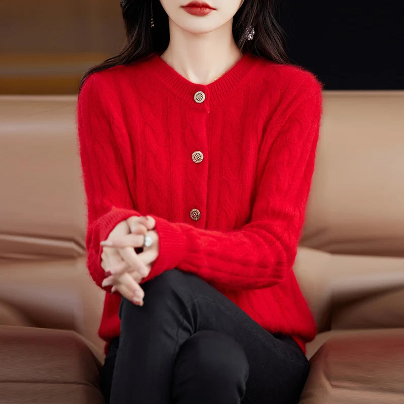 Casual Knitted O-Neck Long Sleeve Loose fitting Pullover Mink Cashmere Sweater