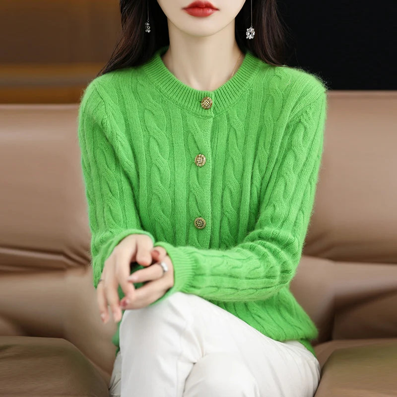 Casual Knitted O-Neck Long Sleeve Loose fitting Pullover Mink Cashmere Sweater