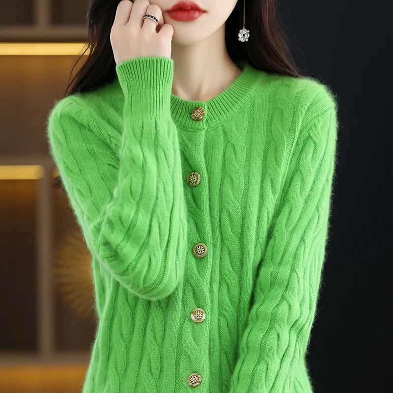 Casual Knitted O-Neck Long Sleeve Loose fitting Pullover Mink Cashmere Sweater