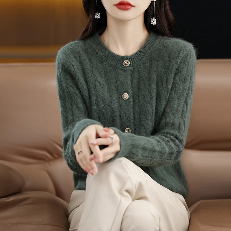 Casual Knitted O-Neck Long Sleeve Loose fitting Pullover Mink Cashmere Sweater
