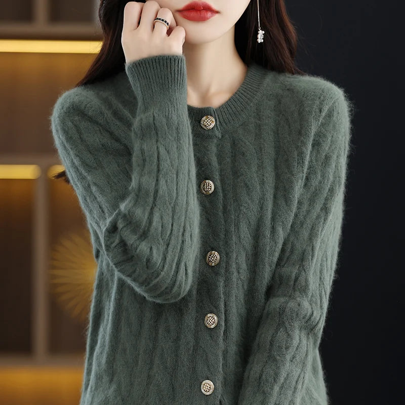Casual Knitted O-Neck Long Sleeve Loose fitting Pullover Mink Cashmere Sweater