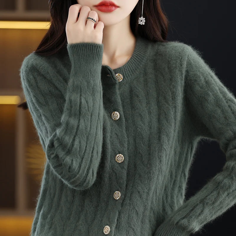 Casual Knitted O-Neck Long Sleeve Loose fitting Pullover Mink Cashmere Sweater