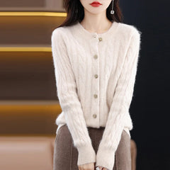 Casual Knitted O-Neck Long Sleeve Loose fitting Pullover Mink Cashmere Sweater