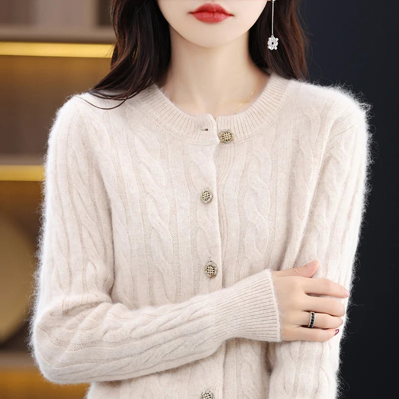 Casual Knitted O-Neck Long Sleeve Loose fitting Pullover Mink Cashmere Sweater