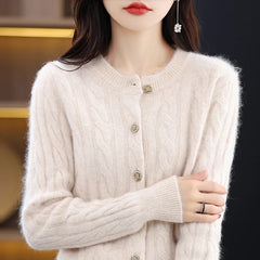 Casual Knitted O-Neck Long Sleeve Loose fitting Pullover Mink Cashmere Sweater
