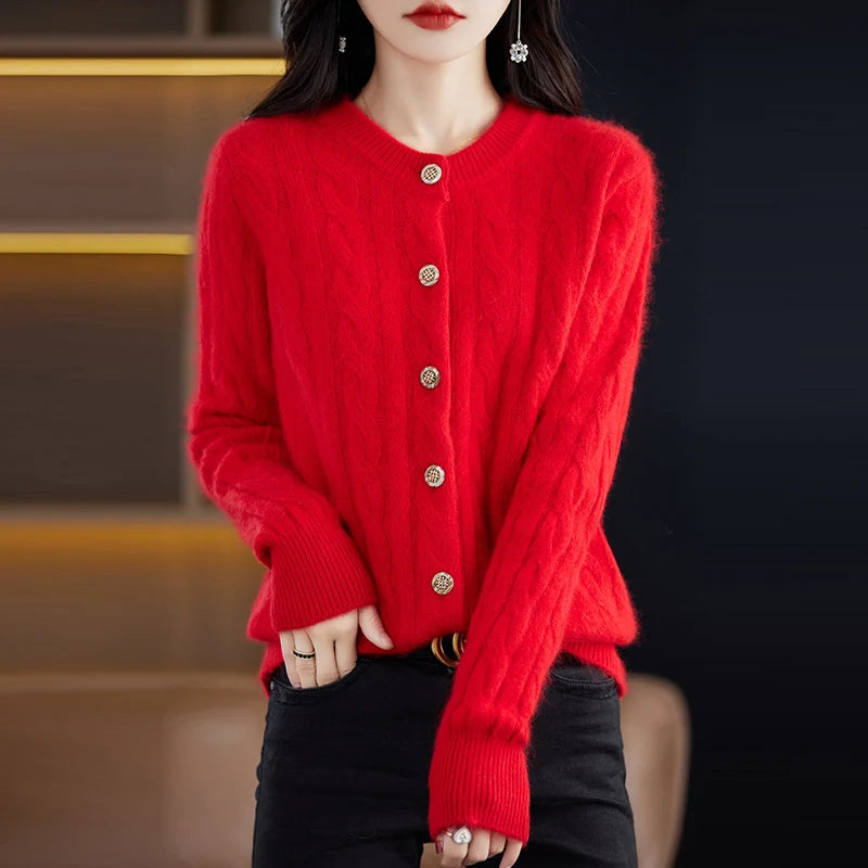 Casual Knitted O-Neck Long Sleeve Loose fitting Pullover Mink Cashmere Sweater