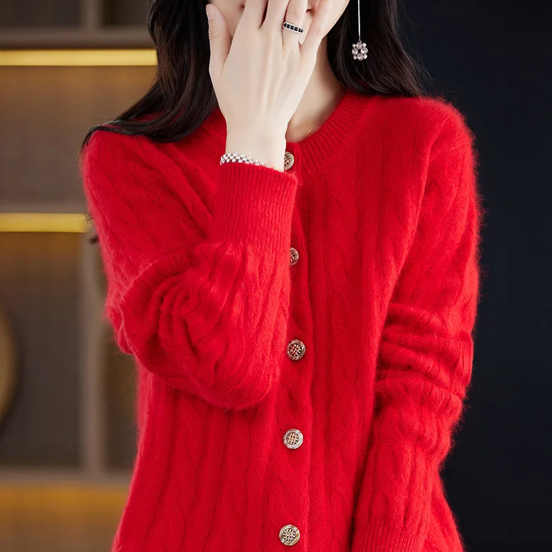 Casual Knitted O-Neck Long Sleeve Loose fitting Pullover Mink Cashmere Sweater