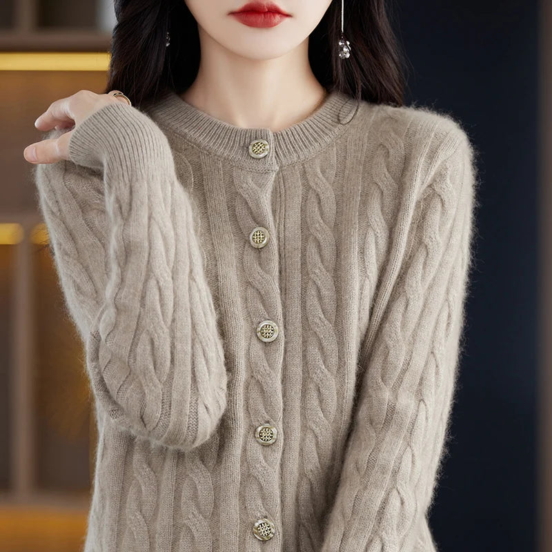Casual Knitted O-Neck Long Sleeve Loose fitting Pullover Mink Cashmere Sweater