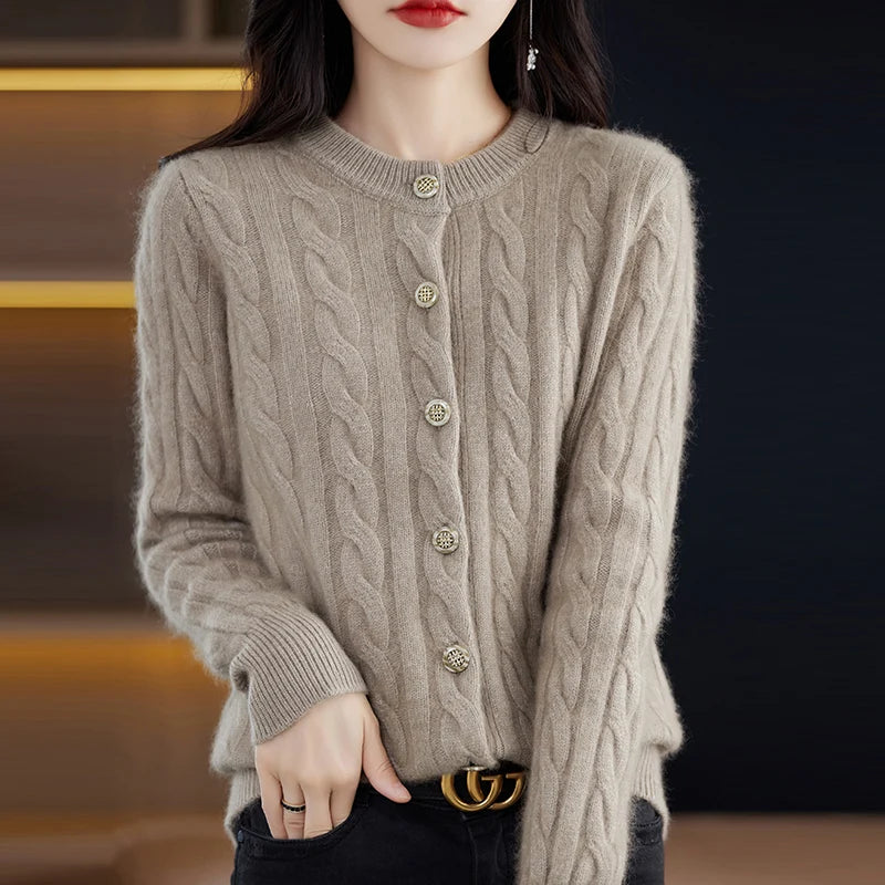 Casual Knitted O-Neck Long Sleeve Loose fitting Pullover Mink Cashmere Sweater