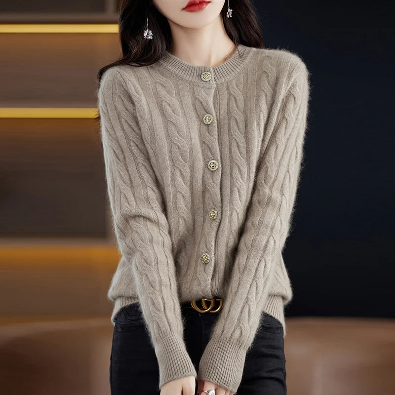Casual Knitted O-Neck Long Sleeve Loose fitting Pullover Mink Cashmere Sweater