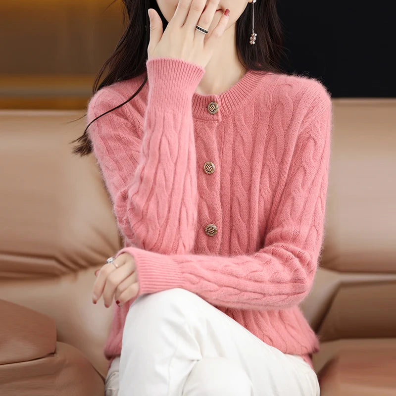 Casual Knitted O-Neck Long Sleeve Loose fitting Pullover Mink Cashmere Sweater
