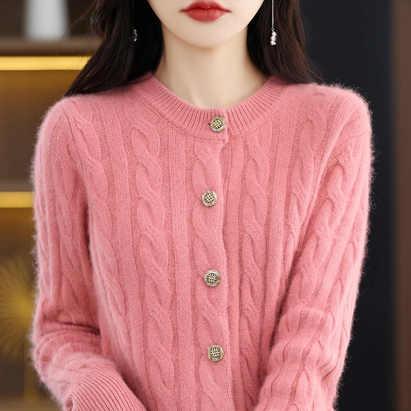 Casual Knitted O-Neck Long Sleeve Loose fitting Pullover Mink Cashmere Sweater