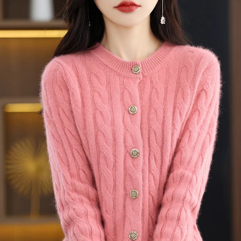 Casual Knitted O-Neck Long Sleeve Loose fitting Pullover Mink Cashmere Sweater