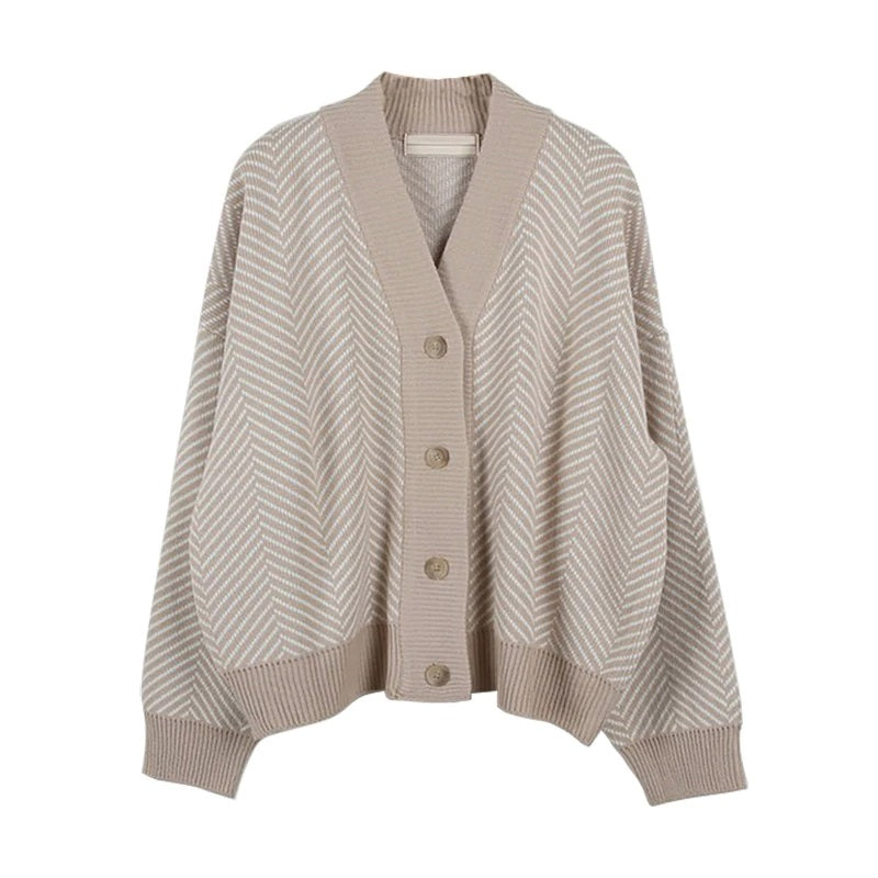 Casual Knitted Striped Cardigan Patchwork Top Sweater