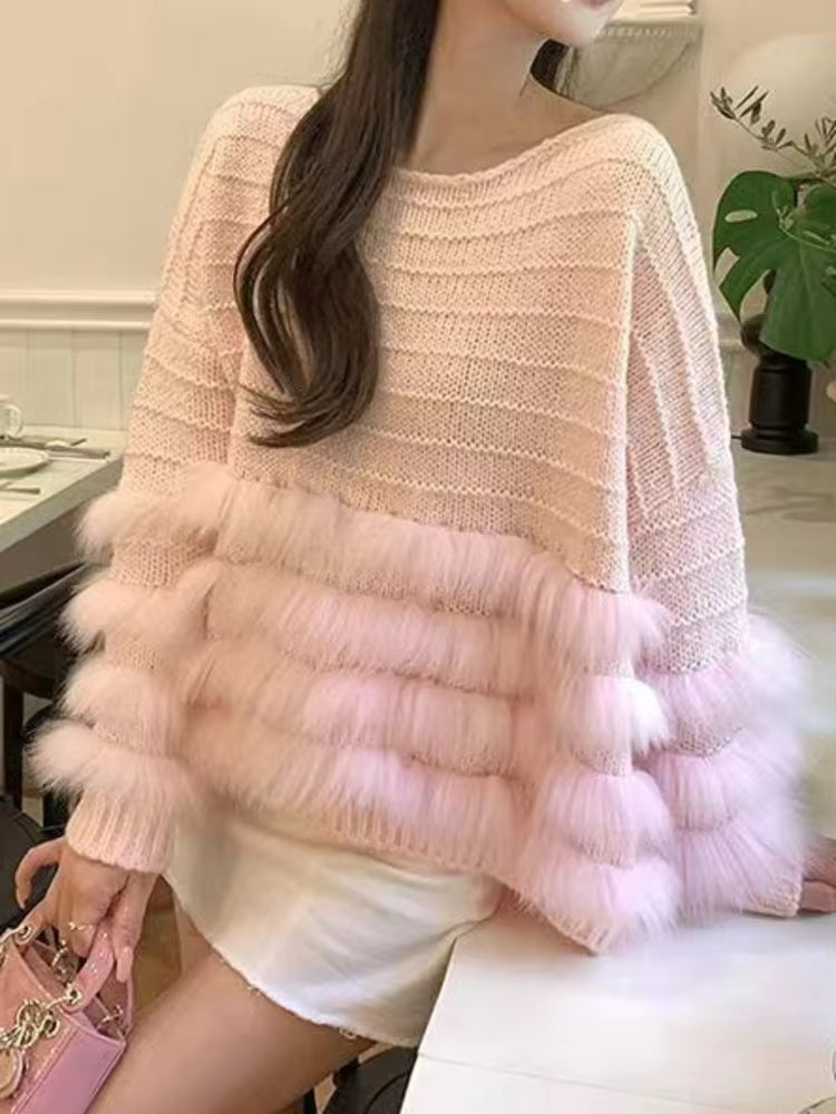 Casual Knitting O-Neck Pullover Loose Sweaters