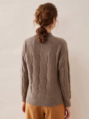 Casual Knitwear Thick Pullover Twist Flower Mock Neck Solid Cashmere Sweater