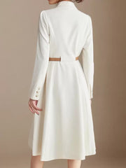 Casual Lapel Belted Long Sleeves Knee-Length Business Blazer Dress