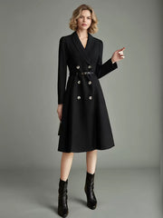Casual Lapel Belted Long Sleeves Knee-Length Business Blazer Dress