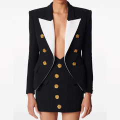 Casual Lapel Double-Breasted Contrast Color Metal Rose Button Slim Suit