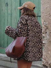 Casual Leopard Jewel Pockets Buttons Long Sleeve Party Jackets
