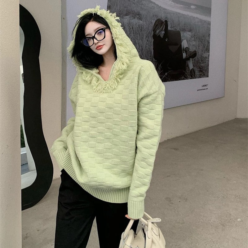 Casual Long Sleeve Acrylic Hooded Collar Loose Sweater