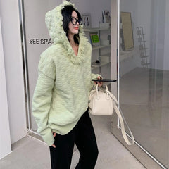 Casual Long Sleeve Acrylic Hooded Collar Loose Sweater