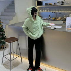 Casual Long Sleeve Acrylic Hooded Collar Loose Sweater