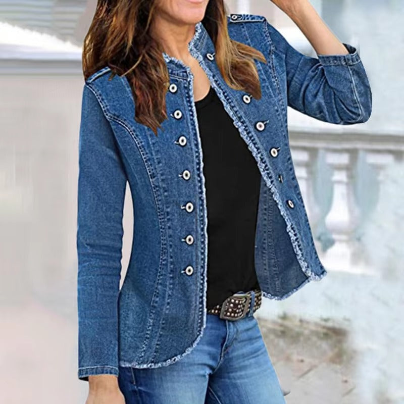 Casual Long-Sleeve Cardigan Stand Neck Single Breasted Jacket
