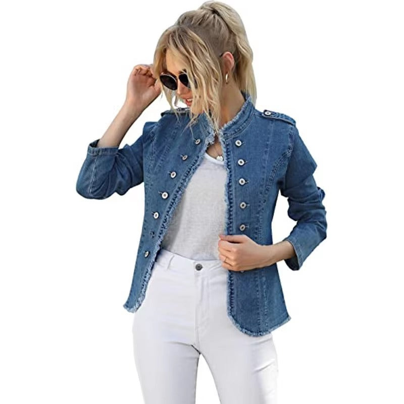 Casual Long-Sleeve Cardigan Stand Neck Single Breasted Jacket