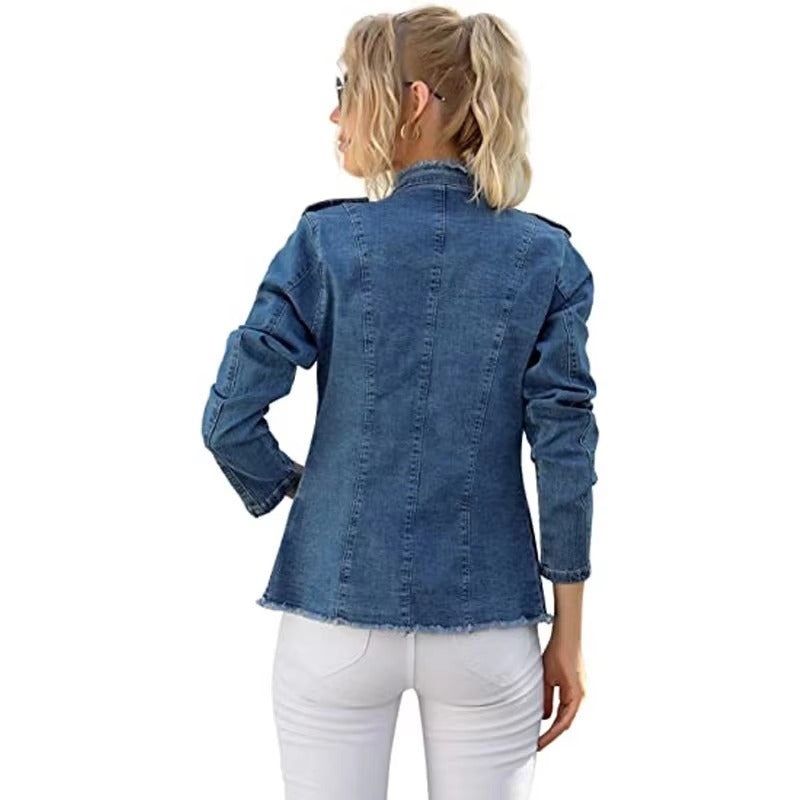 Casual Long-Sleeve Cardigan Stand Neck Single Breasted Jacket