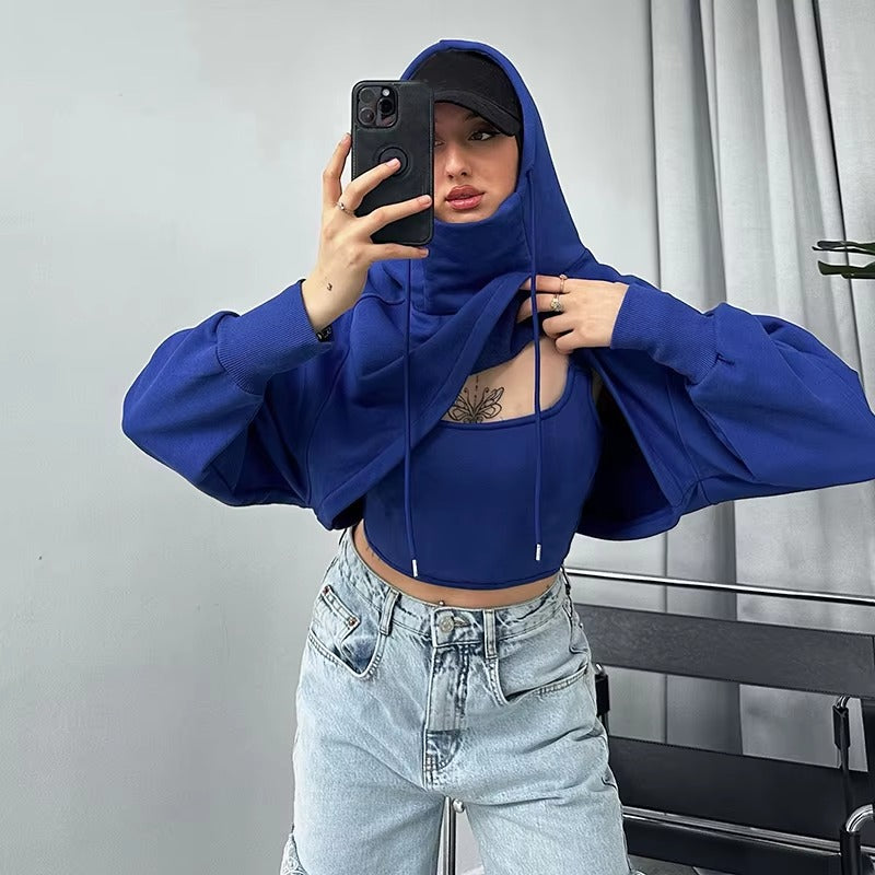 Casual Long Sleeve Irregular Cropped Hooded Baggy Streetwear Sweatshirt