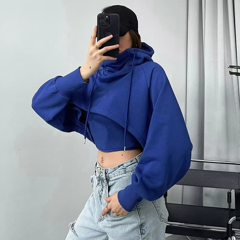Casual Long Sleeve Irregular Cropped Hooded Baggy Streetwear Sweatshirt