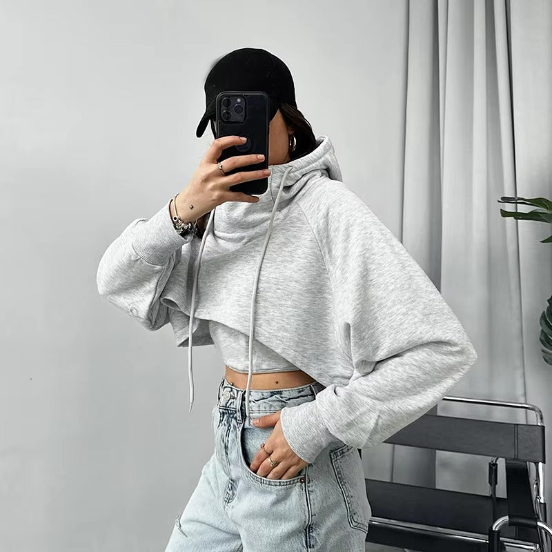 Casual Long Sleeve Irregular Cropped Hooded Baggy Streetwear Sweatshirt